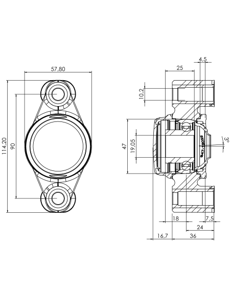 Bearing house XB2FC47(White)-SSB3/4"(Front)-CM(Blue)-OS(White)