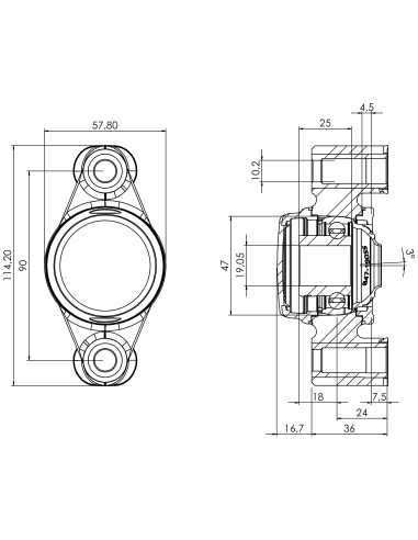 Bearing house XB2FC47(White)-SSB3/4"(Front)-CM(White)-OS(White)