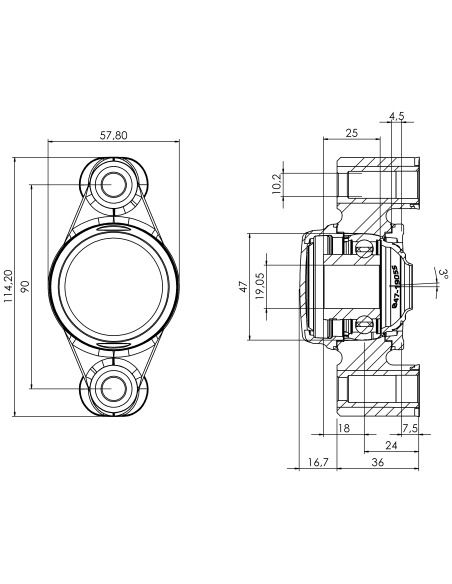 Bearing house XB2FC47(White)-SSB3/4"(Front)-CM(White)-OS(White)