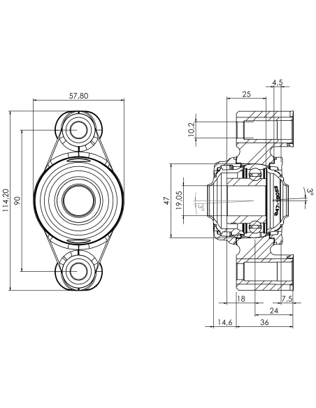 Bearing house XB2FC47(White)-SSB3/4"(Front)-OM(White)-OS(White)