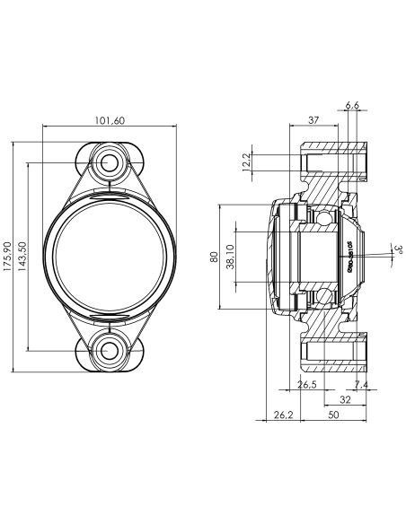 Bearing house XB2FC80(White)-SSA1 1/2"(Front)-CM(White)-OS(White)