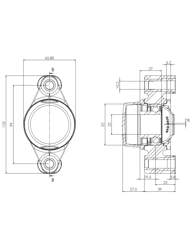 Bearing house XB2FC52(White)-CSB25 mm(Front)-CL(Blue)-OS(White)