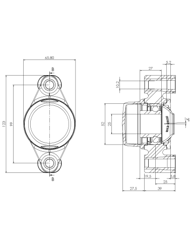 Bearing house XB2FC52(White)-CSB25 mm(Front)-CL(White)-OS(White)