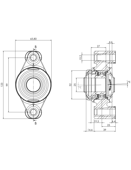 Bearing house XB2FC52(White)-SSA25 mm(Front)-OM(White)-OS(White)