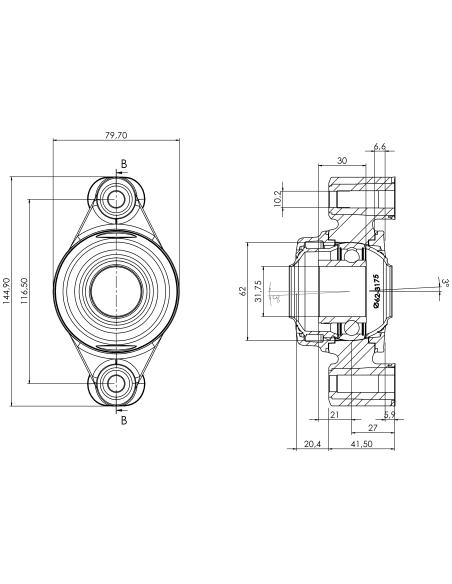 Bearing house XB2FC62(White)-SSB1 1/4"(Front)-OM(White)-OS(White)