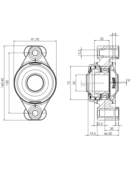 Bearing house XB2FC72(White)-CSB35 mm(Front)-OM(White)-OS(White)