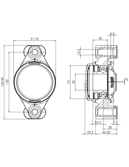 Bearing house XB2FC72(White)-SSB35 mm(Front)-CM(White)-OS(White)
