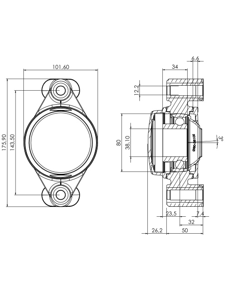 Bearing house XB2FC80(White)-SSB1 1/2"(Front)-CM(White)-OS(White)