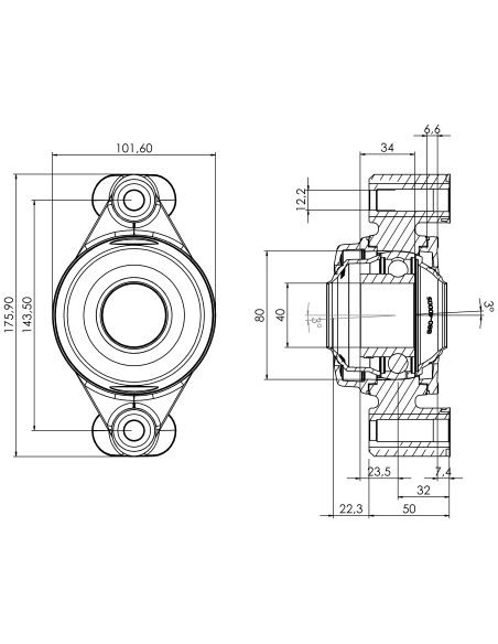Bearing house XB2FC80(White)-CSB40 mm(Front)-OM(White)-OS(White)