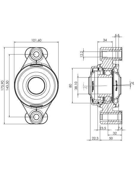 Bearing house XB2FC80(White)-CSB1 1/2"(Front)-OM(White)-OS(White)