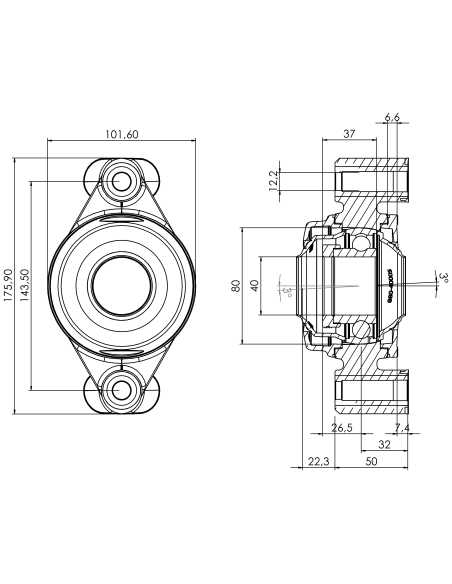 Bearing house XB2FC80(White)-SSA40 mm(Front)-OM(White)-OS(White)