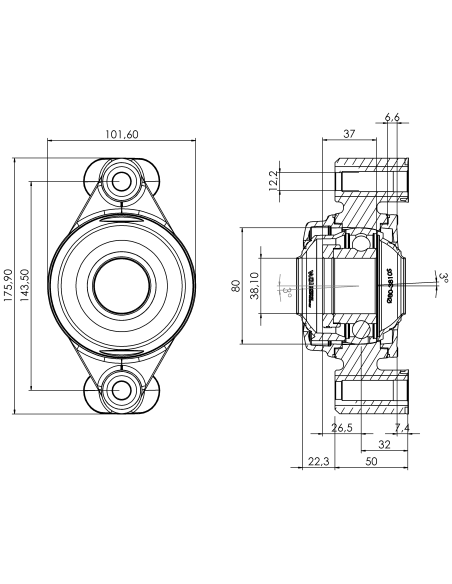 Bearing house XB2FC80(White)-SSA1 1/2"(Front)-OM(White)-OS(White)