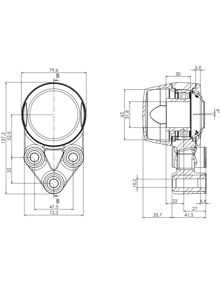 Bearing house XB3FC62(White)-CSB1 1/4"(Front)-CL(White)-OS(White)