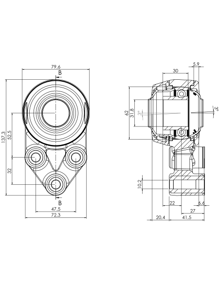 Bearing house XB3FC62(White)-CSB1 1/4"(Front)-OM(White)-OS(White)