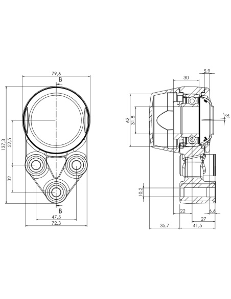 Bearing house XB3FC62(White)-SSA1 1/4"(Front)-CL(Blue)-OS(White)