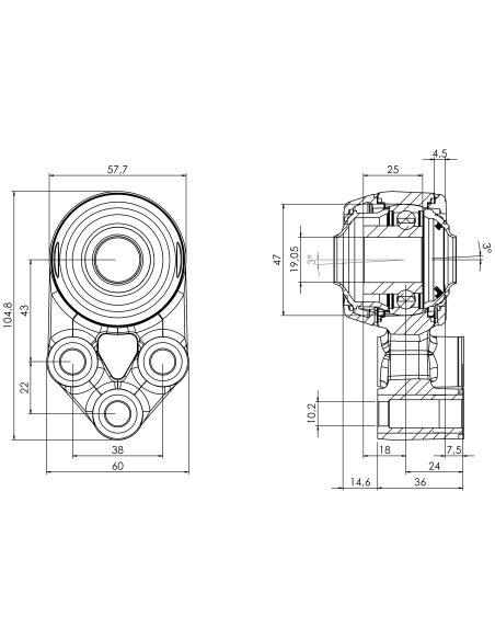 Bearing house XB3FC47(White)-CSB3/4"(Front)-OM(White)-OS(White)