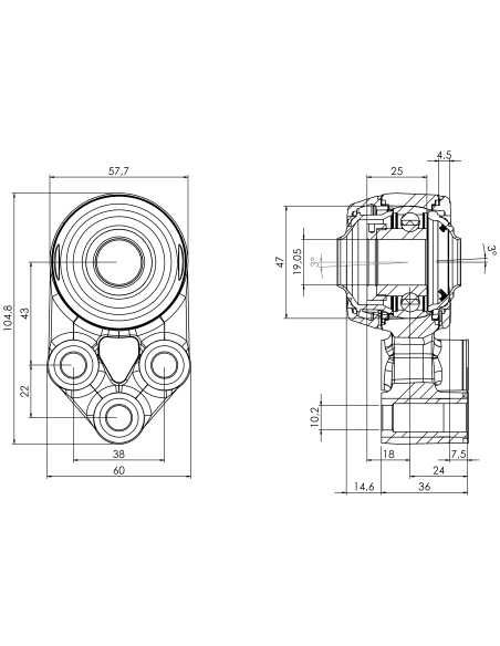 Bearing house XB3FC47(White)-SSA3/4"(Front)-OM(White)-OS(White)