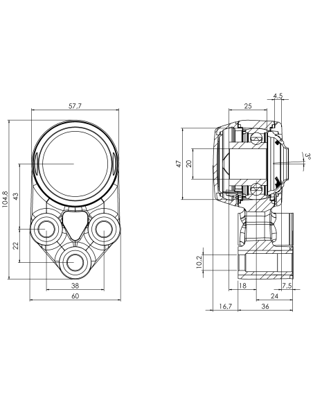 Bearing house XB3FC47(White)-SSB20 mm(Front)-CM(White)-OS(White)