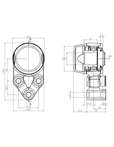 Bearing house XB3FC52(White)-CSB25 mm(Front)-CL(Blue)-OS(White)