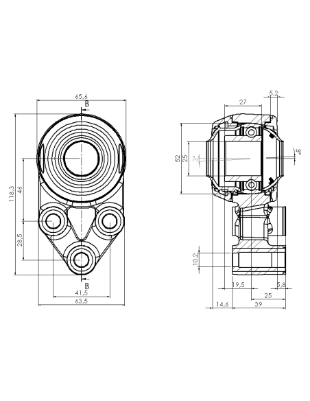 Bearing house XB3FC52(White)-CSB25 mm(Front)-OM(White)-OS(White)
