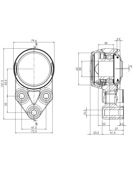 Bearing house XB3FC62(White)-SSB30 mm(Front)-CM(White)-OS(White)