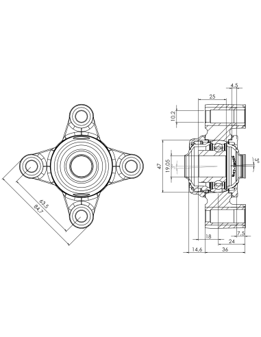 Bearing house XB4FC47(White)-CSB3/4"(Front)-OM(White)-OS(White)