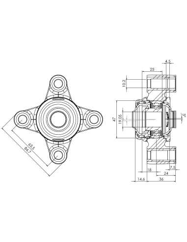 Bearing house XB4FC47(White)-SSA3/4"(Front)-OM(White)-OS(White)
