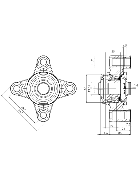 Bearing house XB4FC47(White)-SSA3/4"(Front)-OM(White)-OS(White)