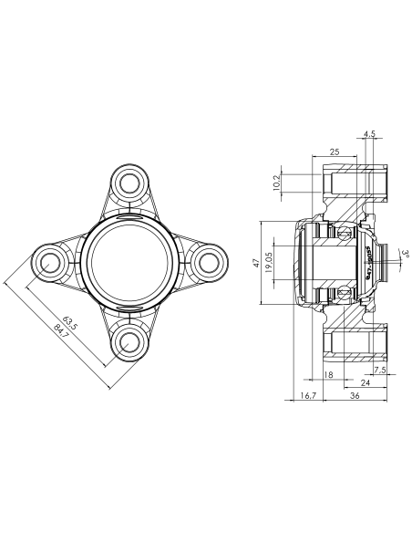 Bearing house XB4FC47(White)-CSB3/4"(Front)-CM(White)-OS(White)