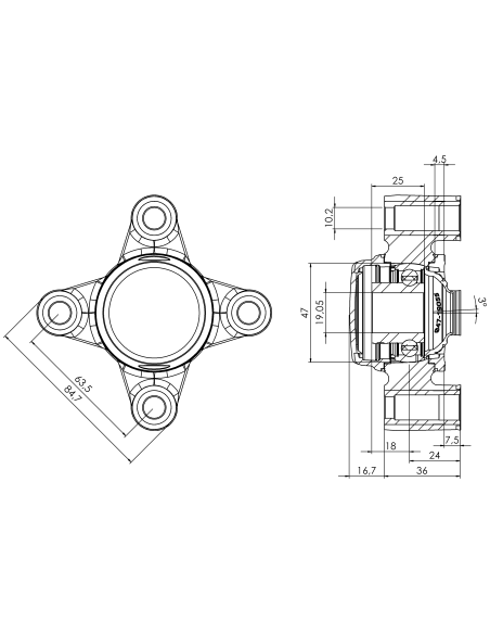 Bearing house XB4FC47(Blue)-CSB3/4"(Front)-CM(Blue)-OS(Blue)