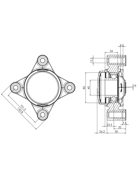 Bearing house XB4FC80(White)-SSB40 mm(Front)-CM(White)-OS(White)