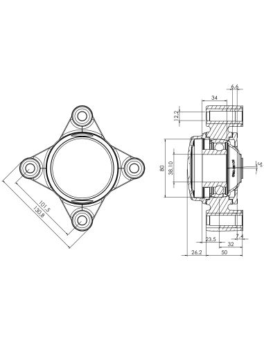 Bearing house XB4FC80(White)-SSB1 1/2"(Front)-CM(White)-OS(White)