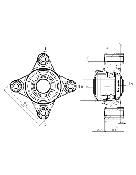 Bearing house XB4FC62(White)-CSB30 mm(Front)-OM(White)-OS(White)