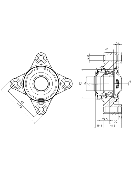 Bearing house XB4FC72(White)-SSA35 mm(Front)-OM(White)-OS(White)
