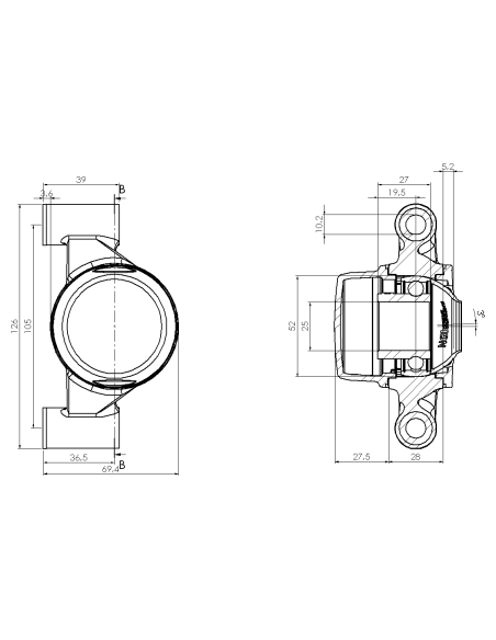 Bearing house XBPBC52(White)-CSB25 mm(Front)-CL(White)-OS(White)