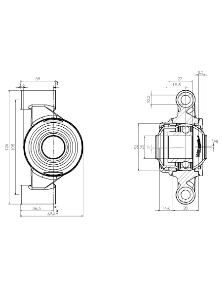 Bearing house XBPBC52(White)-CSB25 mm(Front)-OM(White)-OS(White)