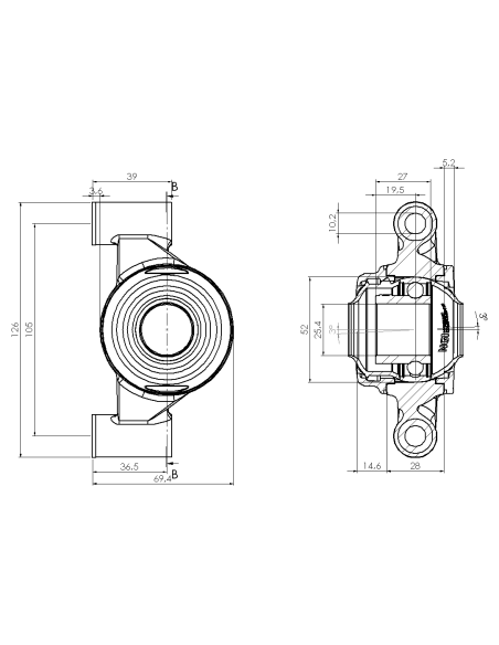 Bearing house XBPBC52(White)-CSB1"(Front)-OM(Blue)-OS(White)