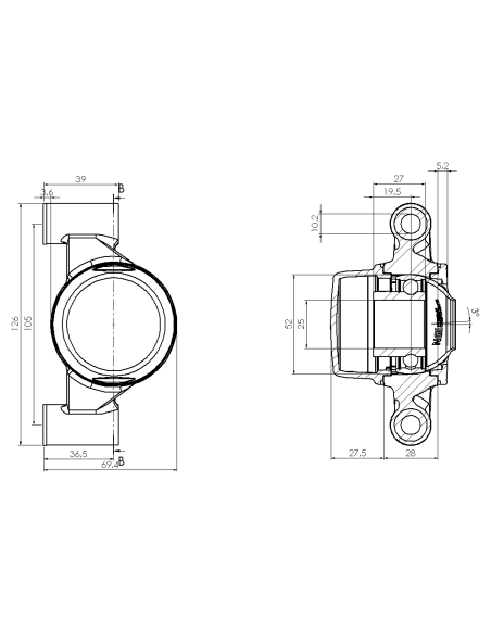 Bearing house XBPBC52(White)-SSB25 mm(Front)-CL(White)-OS(White)