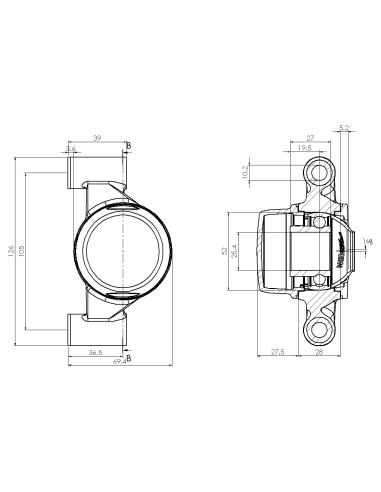 Bearing house XBPBC52(White)-SSB1"(Front)-CL(Blue)-OS(White)