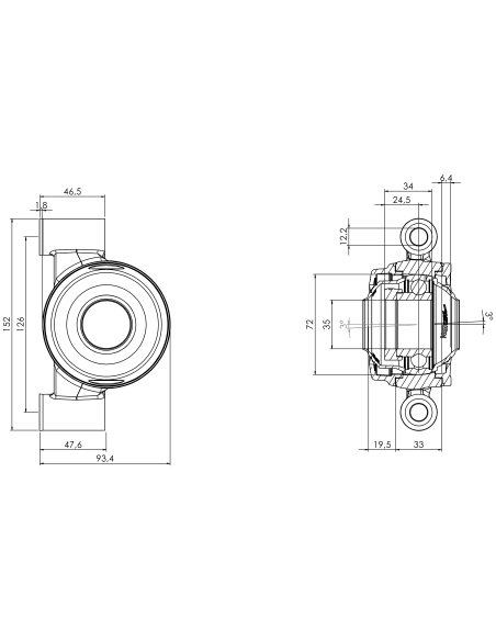 Bearing house XBPBC72(White)-SSA35 mm(Front)-OM(White)-OS(White)