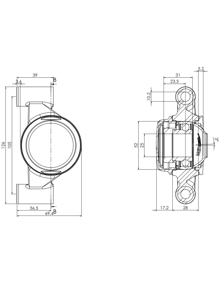 Bearing house XBPBC52(White)-SSA25 mm(Front)-CM(White)-OS(White)