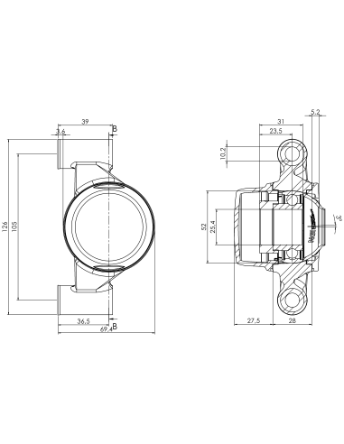 Bearing house XBPBC52(White)-SSA1"(Front)-CL(Blue)-OS(White)
