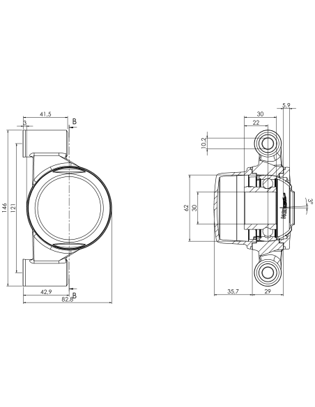 Bearing house XBPBC62(Blue)-CSB30 mm(Front)-CL(Blue)-OS(Blue)