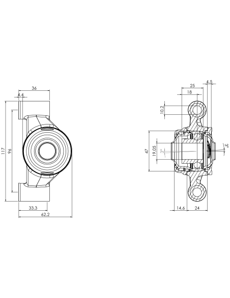 Bearing house XBPBC47(White)-CSB3/4"(Front)-OM(White)-OS(White)