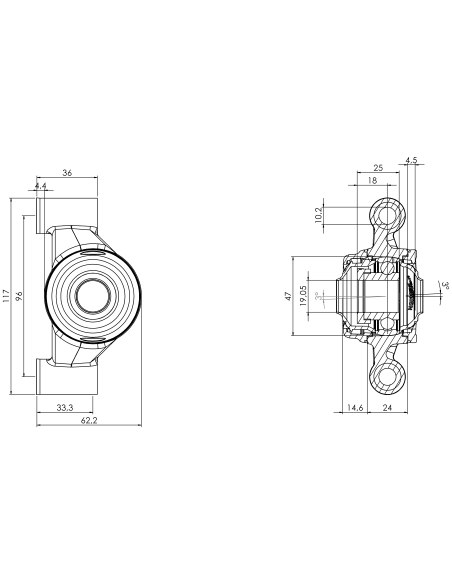 Bearing house XBPBC47(White)-SSA3/4"(Front)-OM(White)-OS(White)