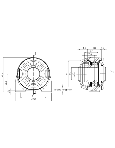 Bearing house XBTBC52(White)-CSB25 mm(Front)-OM(White)-OS(White)