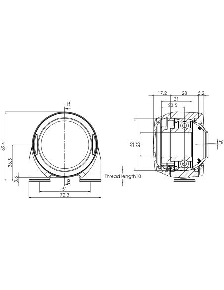 Bearing house XBTBC52(White)-SSA25 mm(Front)-CM(White)-OS(White)