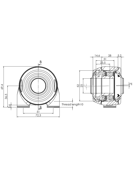 Bearing house XBTBC52(White)-SSA25 mm(Front)-OM(White)-OS(White)