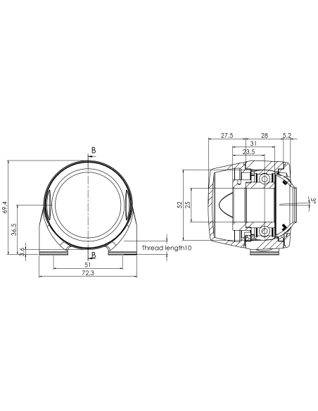 Bearing house XBTBC52(White)-SSA25 mm(Front)-CL(Blue)-OS(White)
