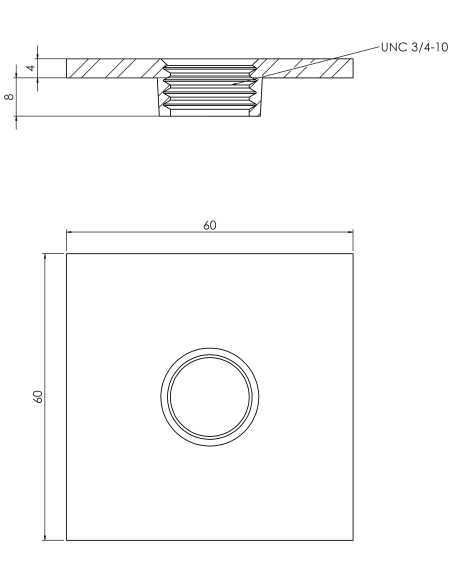 Welding plate WPQ, 60x60x4, UNC 3/4, AISI 316